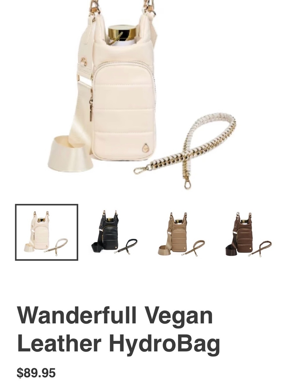 WanderFull HydroBag Handle Vegan Leather Hands-Free Crossbody 40 Oz Water Bottle